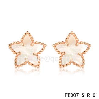 Fake Van Cleef & Arpels Sweet Alhambra Star Pink Earrings,White Mother-Of-Pearl